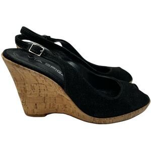 Via Spiga Black Suede Corkscrew Wedges Shoes